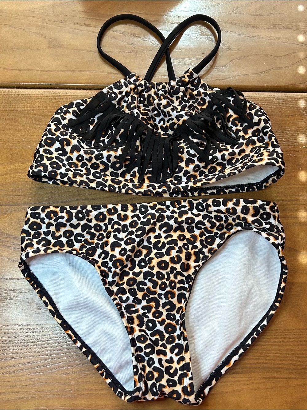 Art Class Girls Leopard Print Fringe Two-Piece Swimsuit Size 7/8 - Picture 3 of 3